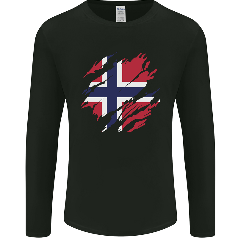 Torn Norway Flag Norwegian Day Football Mens Long Sleeve T-Shirt Black