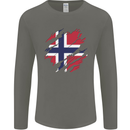 Torn Norway Flag Norwegian Day Football Mens Long Sleeve T-Shirt Charcoal