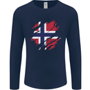 Torn Norway Flag Norwegian Day Football Mens Long Sleeve T-Shirt Navy Blue