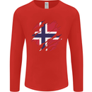 Torn Norway Flag Norwegian Day Football Mens Long Sleeve T-Shirt Red