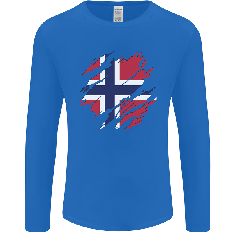 Torn Norway Flag Norwegian Day Football Mens Long Sleeve T-Shirt Royal Blue