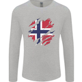 Torn Norway Flag Norwegian Day Football Mens Long Sleeve T-Shirt Sports Grey