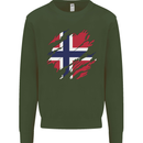 Torn Norway Flag Norwegian Day Football Mens Sweatshirt Jumper Forest Green