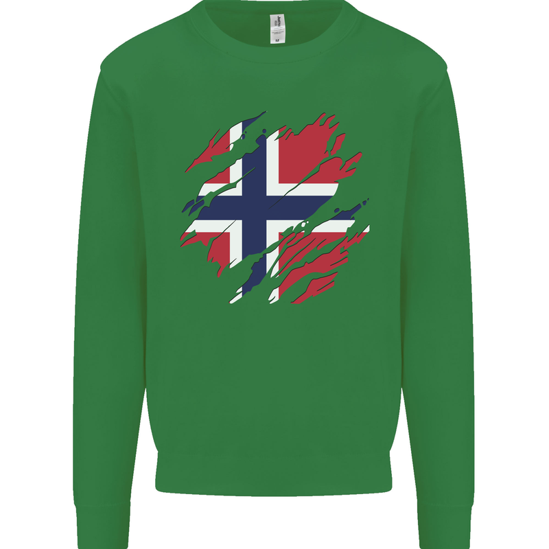 Torn Norway Flag Norwegian Day Football Mens Sweatshirt Jumper Irish Green