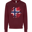 Torn Norway Flag Norwegian Day Football Mens Sweatshirt Jumper Maroon