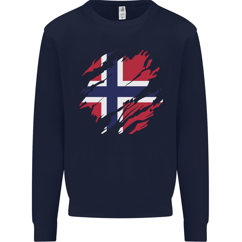 Torn Norway Flag Norwegian Day Football Mens Sweatshirt Jumper Navy Blue