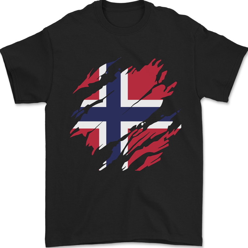 Torn Norway Flag Norwegian Day Football Mens T-Shirt 100% Cotton Black