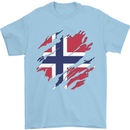 Torn Norway Flag Norwegian Day Football Mens T-Shirt 100% Cotton Light Blue
