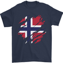 Torn Norway Flag Norwegian Day Football Mens T-Shirt 100% Cotton Navy Blue