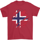 Torn Norway Flag Norwegian Day Football Mens T-Shirt 100% Cotton Red