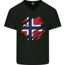 Torn Norway Flag Norwegian Day Football Mens V-Neck Cotton T-Shirt Black