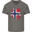 Torn Norway Flag Norwegian Day Football Mens V-Neck Cotton T-Shirt Charcoal