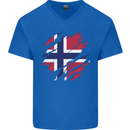 Torn Norway Flag Norwegian Day Football Mens V-Neck Cotton T-Shirt Royal Blue