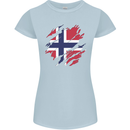 Torn Norway Flag Norwegian Day Football Womens Petite Cut T-Shirt Light Blue