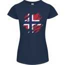Torn Norway Flag Norwegian Day Football Womens Petite Cut T-Shirt Navy Blue