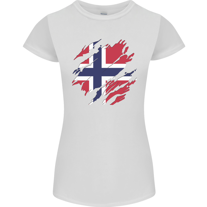 Torn Norway Flag Norwegian Day Football Womens Petite Cut T-Shirt White