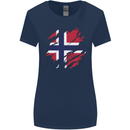 Torn Norway Flag Norwegian Day Football Womens Wider Cut T-Shirt Navy Blue