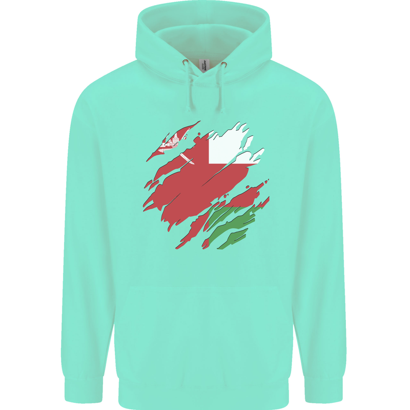 Torn Oman Flag Omani Day Football Childrens Kids Hoodie Peppermint