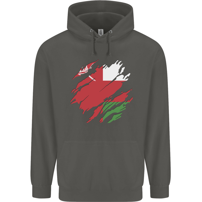 Torn Oman Flag Omani Day Football Childrens Kids Hoodie Storm Grey