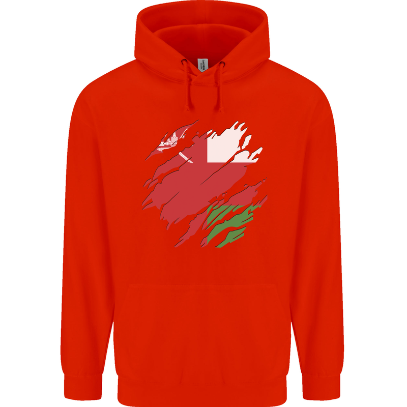 Torn Oman Flag Omani Day Football Mens 80% Cotton Hoodie Bright Red