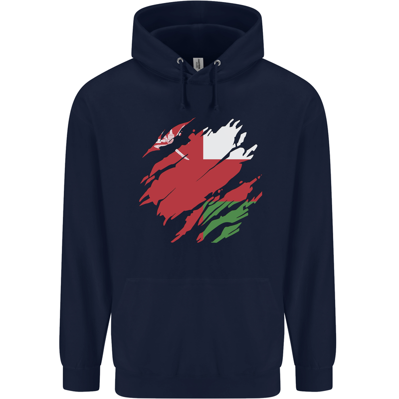 Torn Oman Flag Omani Day Football Mens 80% Cotton Hoodie Navy Blue