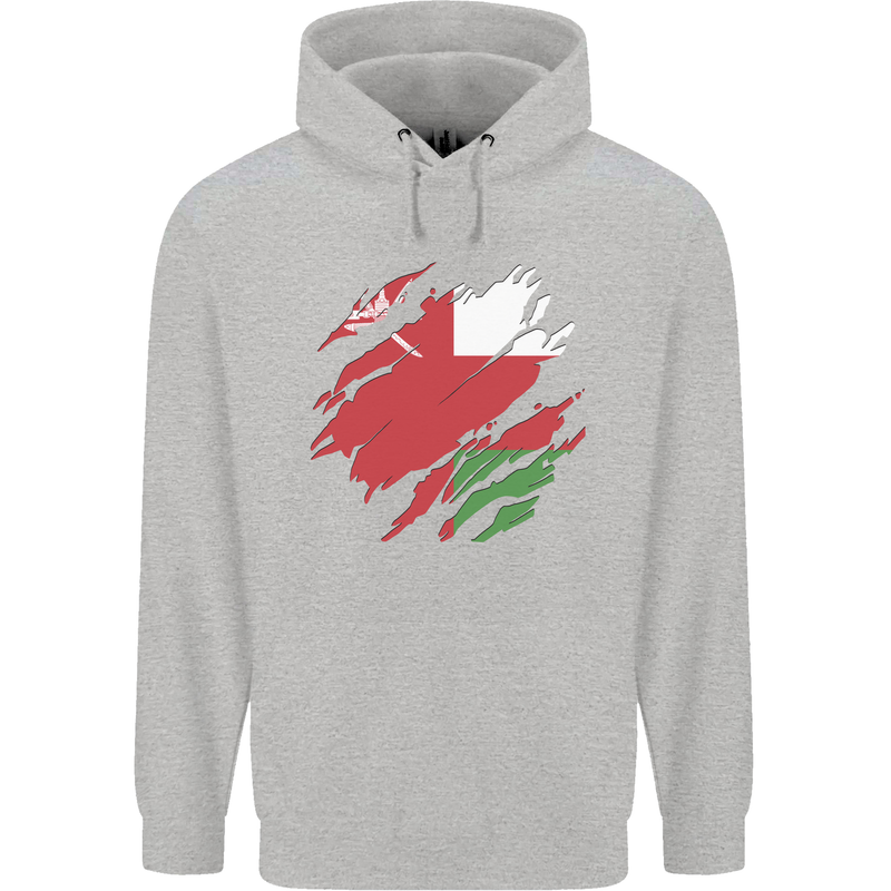 Torn Oman Flag Omani Day Football Mens 80% Cotton Hoodie Sports Grey