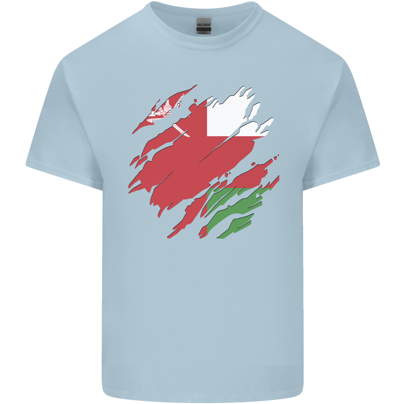 Torn Oman Flag Omani Day Football Mens Cotton T-Shirt Tee Top Light Blue