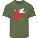 Torn Oman Flag Omani Day Football Mens Cotton T-Shirt Tee Top Military Green