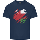 Torn Oman Flag Omani Day Football Mens Cotton T-Shirt Tee Top Navy Blue