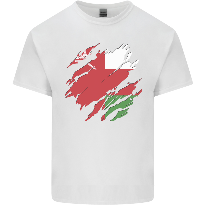 Torn Oman Flag Omani Day Football Mens Cotton T-Shirt Tee Top White