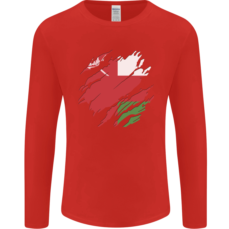 Torn Oman Flag Omani Day Football Mens Long Sleeve T-Shirt Red