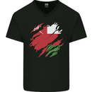 Torn Oman Flag Omani Day Football Mens V-Neck Cotton T-Shirt Black