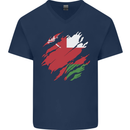 Torn Oman Flag Omani Day Football Mens V-Neck Cotton T-Shirt Navy Blue
