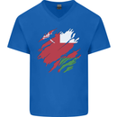 Torn Oman Flag Omani Day Football Mens V-Neck Cotton T-Shirt Royal Blue