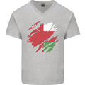 Torn Oman Flag Omani Day Football Mens V-Neck Cotton T-Shirt Sports Grey