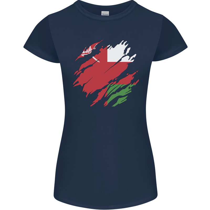 Torn Oman Flag Omani Day Football Womens Petite Cut T-Shirt Navy Blue