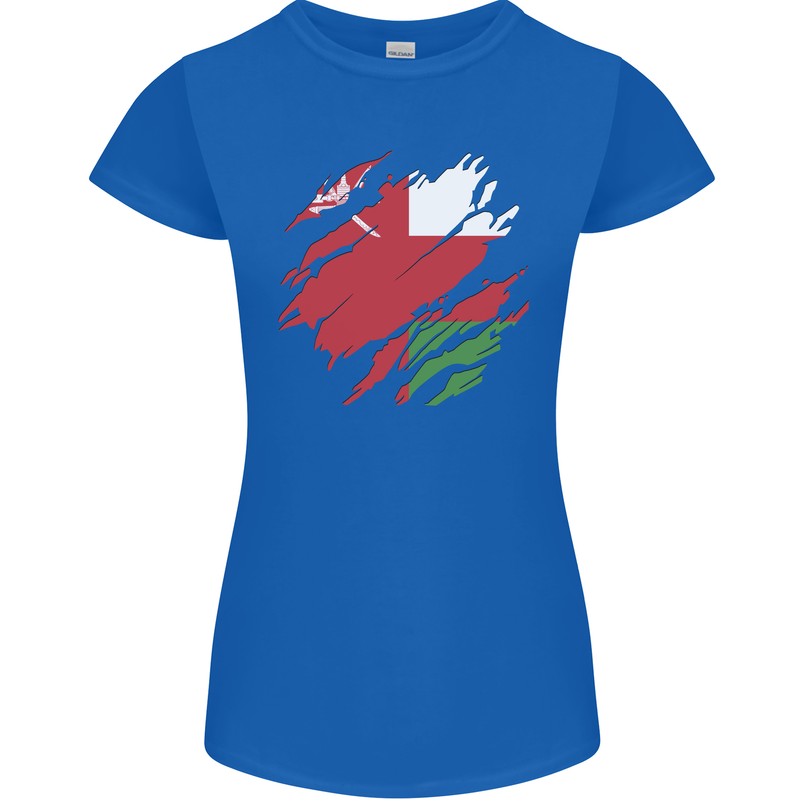 Torn Oman Flag Omani Day Football Womens Petite Cut T-Shirt Royal Blue