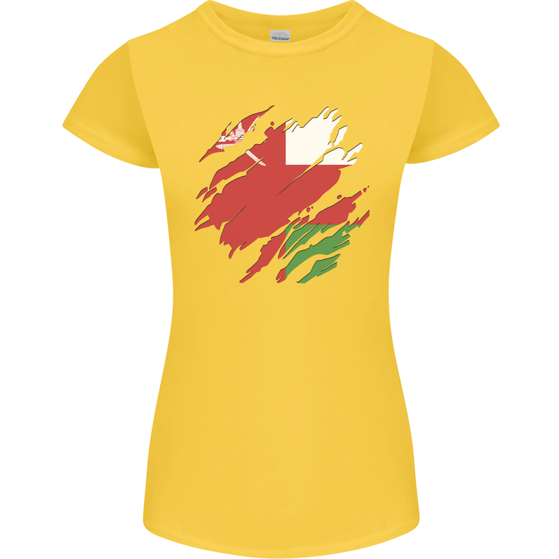 Torn Oman Flag Omani Day Football Womens Petite Cut T-Shirt Yellow