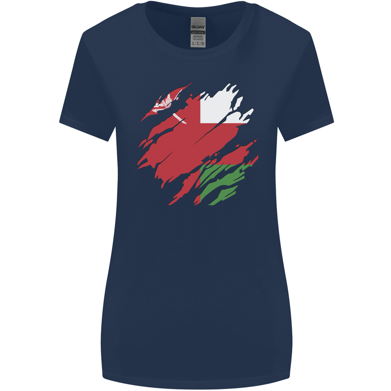 Torn Oman Flag Omani Day Football Womens Wider Cut T-Shirt Navy Blue