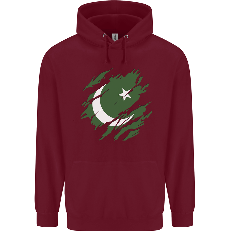 Torn Pakistan Flag Pakistani Day Football Mens 80% Cotton Hoodie Maroon