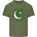 Torn Pakistan Flag Pakistani Day Football Mens Cotton T-Shirt Tee Top Military Green