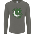 Torn Pakistan Flag Pakistani Day Football Mens Long Sleeve T-Shirt Charcoal