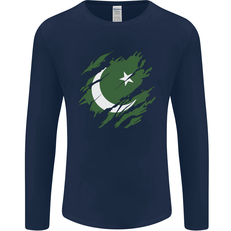 Torn Pakistan Flag Pakistani Day Football Mens Long Sleeve T-Shirt Navy Blue