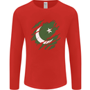 Torn Pakistan Flag Pakistani Day Football Mens Long Sleeve T-Shirt Red