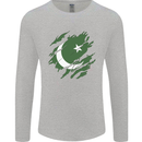 Torn Pakistan Flag Pakistani Day Football Mens Long Sleeve T-Shirt Sports Grey