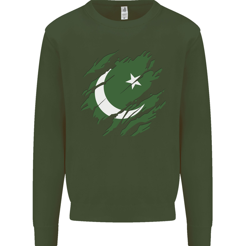 Torn Pakistan Flag Pakistani Day Football Mens Sweatshirt Jumper Forest Green