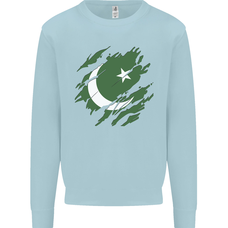 Torn Pakistan Flag Pakistani Day Football Mens Sweatshirt Jumper Light Blue