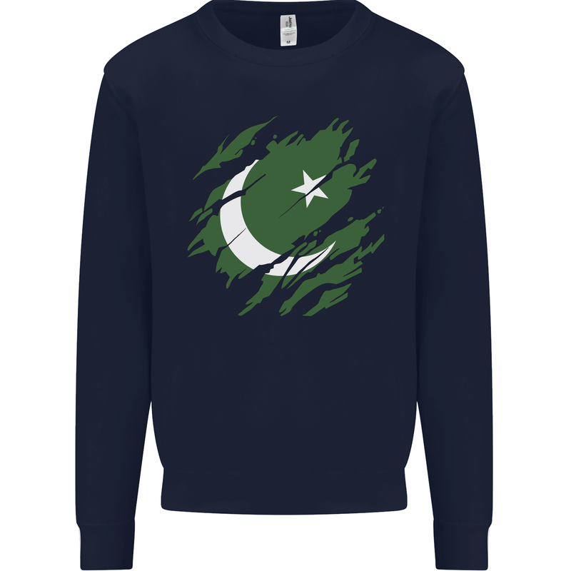 Torn Pakistan Flag Pakistani Day Football Mens Sweatshirt Jumper Navy Blue