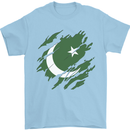 Torn Pakistan Flag Pakistani Day Football Mens T-Shirt 100% Cotton Light Blue