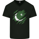Torn Pakistan Flag Pakistani Day Football Mens V-Neck Cotton T-Shirt Black
